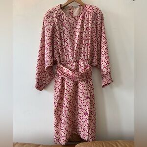 Valentino Vintage Silk Pink and Cream Long Sleeve Dress button front belt 6